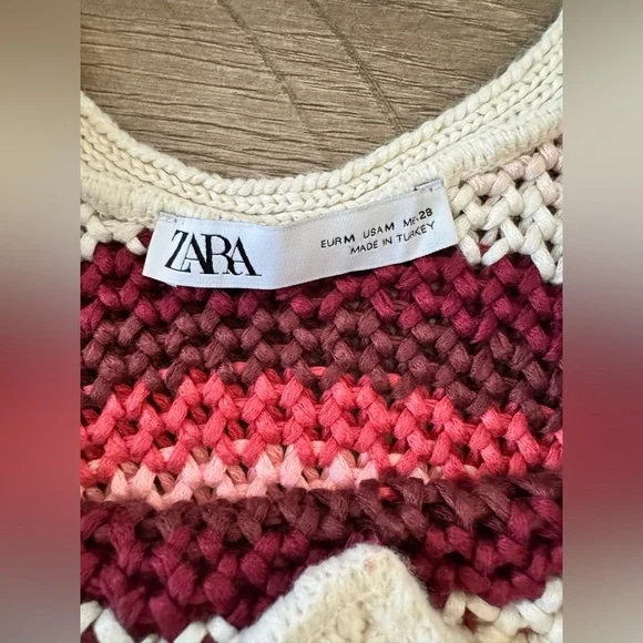 ZARA Red Pink And Cream Striped Crochet Dress Limited Edition, Size M - Picture 9 of 11